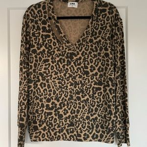 LNA Cheetah Sweater with Cutout, Size Small